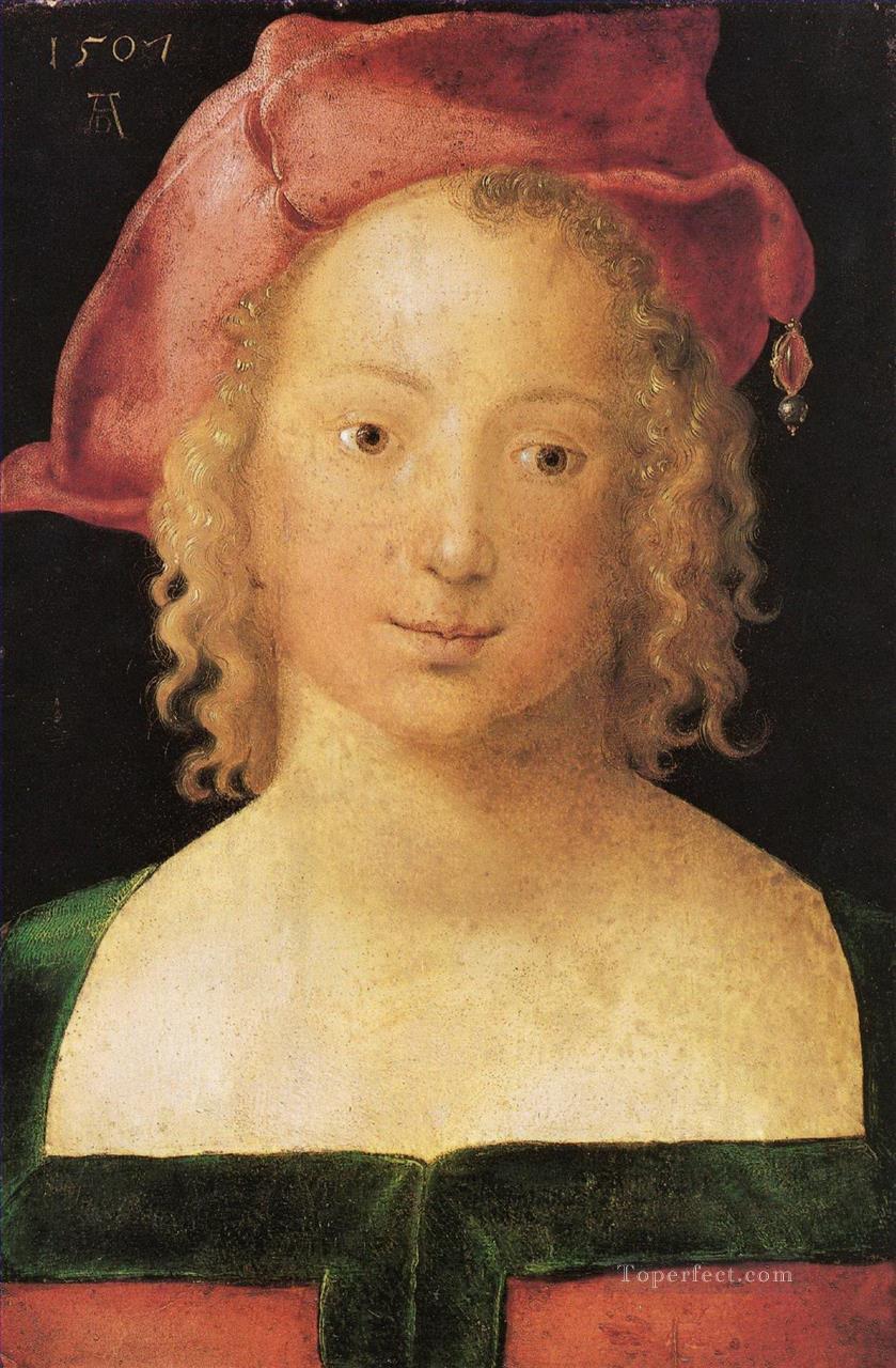 Frente a una joven con boina roja Alberto Durero Pintura al óleo